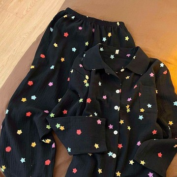 可可裡🌺韓版新款少女ins甜美秋冬星星開衫長袖睡衣春秋季簡約家居服套裝