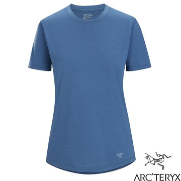 【ARCTERYX 始祖鳥】女新款 Lana 彈性短袖圓領防曬快乾排汗衣(美利奴混紡) 運動T恤/28018 月光藍