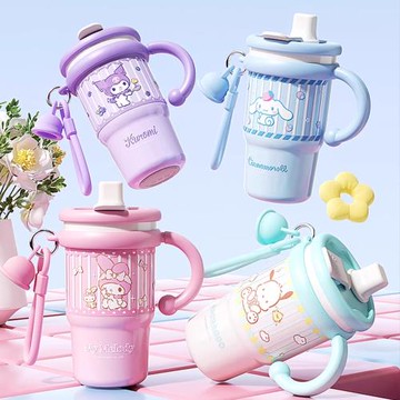 【優貝選】三麗鷗明星 酷洛米 升級316大容量不鏽鋼 直飲/吸管 一蓋兩用 咖啡杯/辦公杯/馬克杯600ML