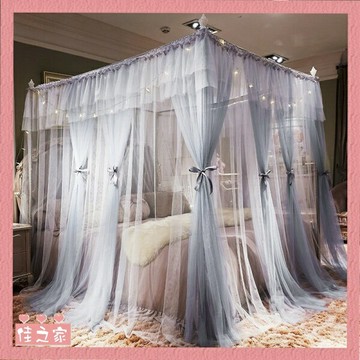 蚊帳 INS雙層紗蚊帳 宮廷蚊帳方頂床幔 加密公主紋帳 三開門落地紗帳 裝飾蚊帳