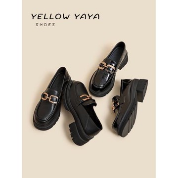 高跟厚底樂福鞋女單鞋松糕小皮鞋2025秋季新款金屬扣英倫JK鞋增高