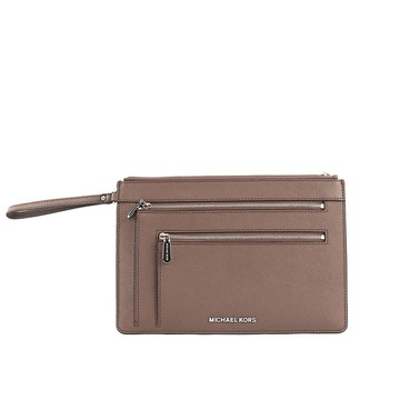 [平輸]Michael Kors 煤灰銀釦三層拉鏈大手拿包