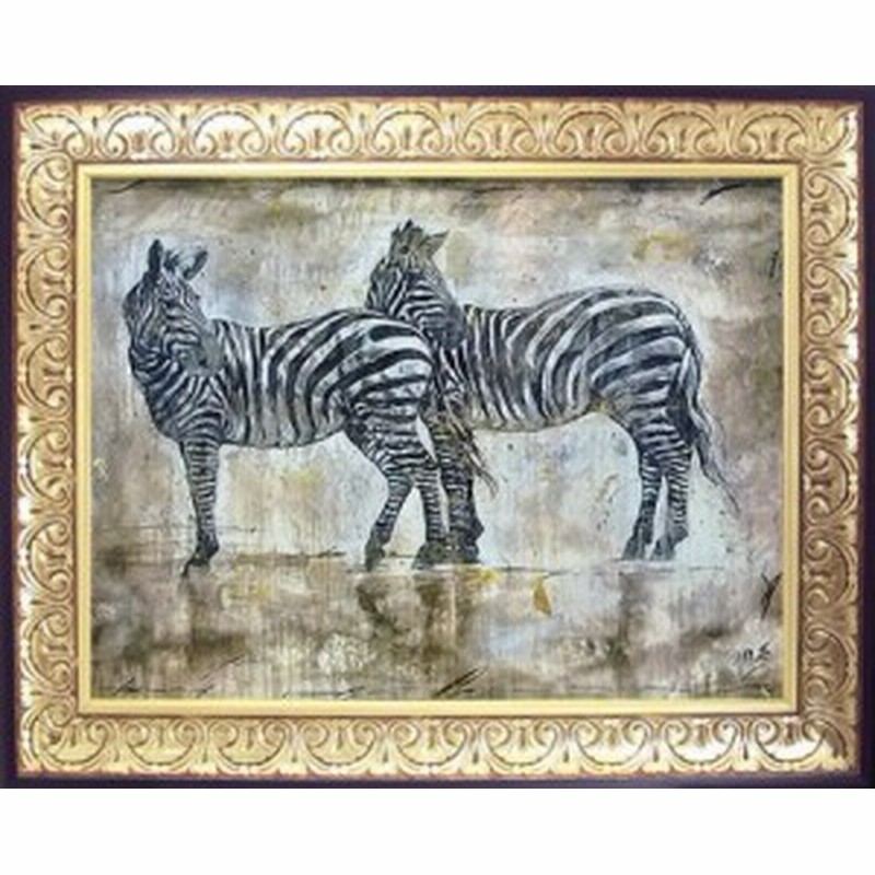 ブラック系 信頼 芸術 動物画 シマウマ 象 2枚セット 絵画 タペストリ 美術品ブラック系 12 460 Eur Artec Fr