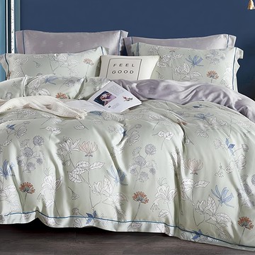 貝淇小舖 40支100%純天絲TENCEL床包枕套3件組  雙人床包(152 x 188cm) + 枕套(45 x 72cm)  麗影随行綠