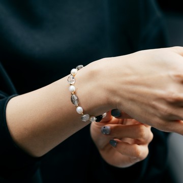 【Montagne｜免運】Pearl｜黑髮晶手鍊｜彈力繩款