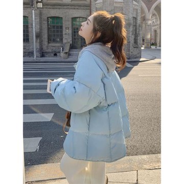 oversize奶藍色羽絨棉服女冬2024新款森系棉衣外套軟妹棉襖爆款