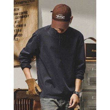 杰雷諾美式復古重磅長袖t恤男春秋款寬松大碼純棉硬漢打底亨利衫