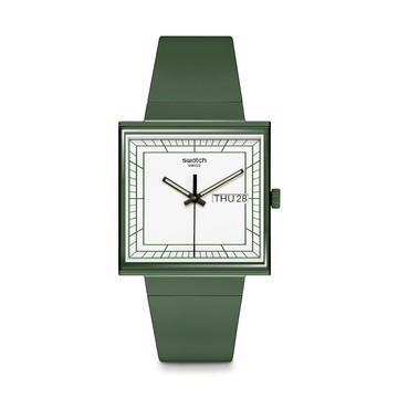 Swatch GREEN 方形手錶/男錶/女錶/瑞士製造 SO34G700 (33mm)【官方旗艦店】