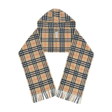 [平輸版]BURBERRY格紋羊絨連帽圍巾(沙色)真品平輸