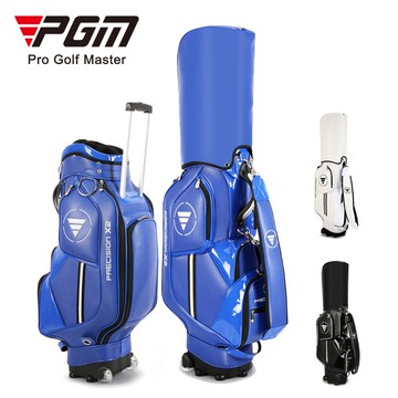 PGM GOLF 隱藏式拉桿高爾夫球袋 防水PU皮 藍白黑QB029