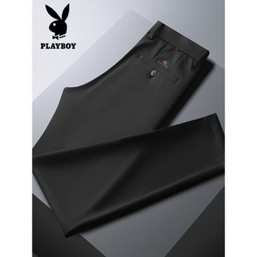 花花公子秋冬新款休閑褲男修身直筒西褲男商務純色免燙彈力西裝褲