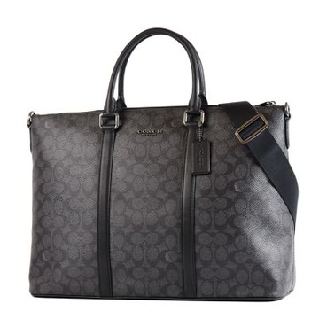 COACH CALEB 男款 緹花LOGO防刮手提/斜背公事包-灰黑