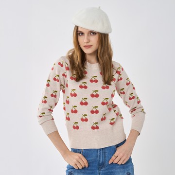 CLL巧玲瓏 典藏櫻桃圓領針織上衣(米色) 5148424