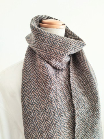 手織圍巾〈blue/brown herringbone〉