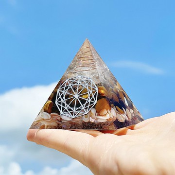 【黃虎眼石+貝殼】奧根能量塔Orgonite (6cm/5cm/4cm)