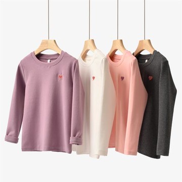 A類精梳棉 兒童純棉磨毛T恤 女童圓領長袖打底衫中大童春秋款童裝