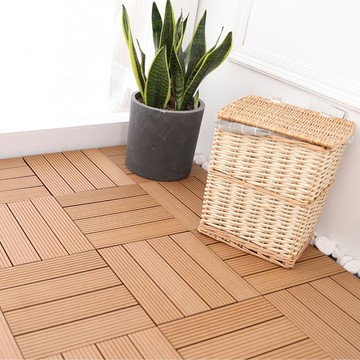 Meric Garden 環保防水防腐拼接塑木地板_6入/組(19款任選) - L型直條紋紅木色