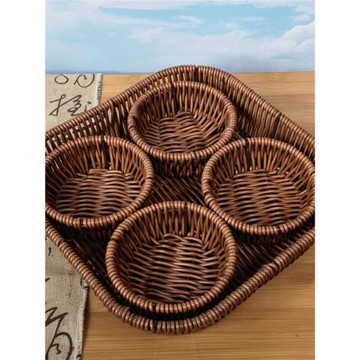 果盤水果盤藤筐分格籃仿藤編籃子圓形零食筐小吃籃早生貴子籃子