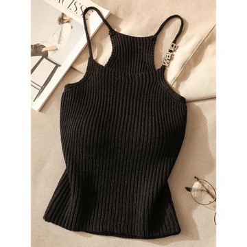黑色甜辣針織辣妹吊帶背心女內搭顯瘦夏季打底抹胸外穿掛脖上衣