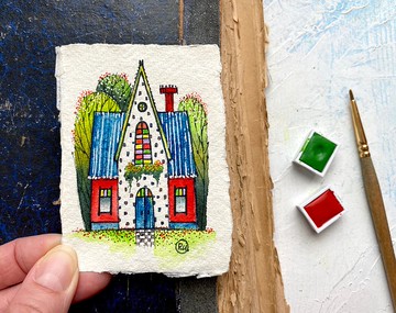 ACEO House 藝術微型原創水彩畫由 Rubinova 創作的明亮藝術品