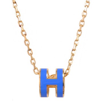 HERMES MINI POPH 經典橢圓H造型項鍊.金/藍