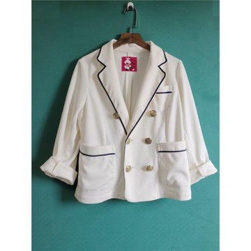 日單學院風精致鑲邊修身雙排扣秋款鑲邊軟軟修身長袖小西服小洋裝