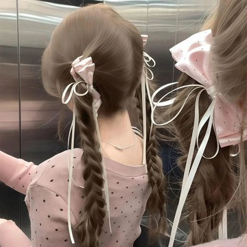 🔥熱銷爆款🔥韓系少女風緞面波點蝴蝶結飄帶香蕉夾甜美百搭高馬尾豎夾頭飾髮飾✨好物甄選