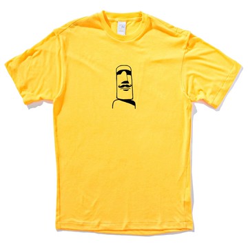 摩艾 鬍子 Moai 短袖T恤 黃色 原創插畫圖T復活節島石像文青
