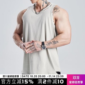 NOXXNOXX美式破洞運動背心男夏季健身訓練寬松透氣無袖T恤衣服