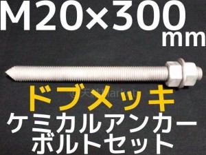 ケミカルボルト アンカーボルト ドブメッキ M20×300mm 寸切ボルト1本 ナット2個 ワッシャー1個 Vカット 両面カット「取寄せ品」