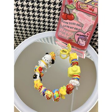 原創可愛帕恰狗卡通手機殼鏈條手繪串珠CCD相機掛飾包包三麗歐