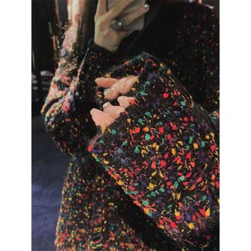 冬季新款法式復古慵懶高級感超好看彩色毛衣重工輕奢小香風上衣女