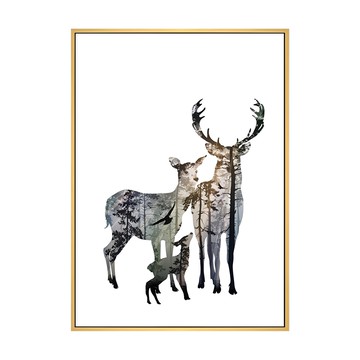 麋鹿一家 畫 家人入畫 1入  30 x 40cm  木色