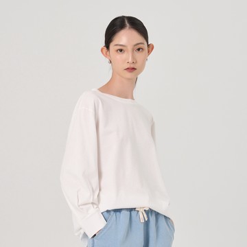 【ERSS】女裝 長袖上衣 長袖 上衣 純棉 簡約 基本款 氣質姊姊 粉領族上衣 米白【K60240】