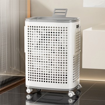 【AOTTO】大容量透氣含蓋附輪髒衣籃-70L(洗衣籃 髒衣藍 置物架 收納架)