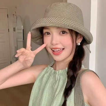 漁夫帽夏季 時尚 遮陽防曬 顯臉小 盆帽新款日系格子 卷邊百搭大檐 速幹漁夫帽  淑女帽 小頭圍 大頭圍 露營 登山