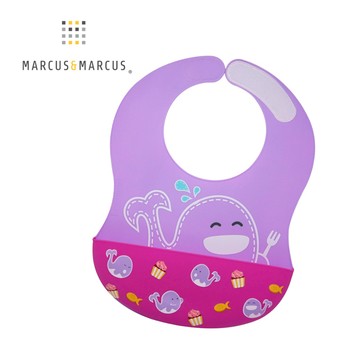 【MARCUS&MARCUS】動物樂園大口袋寬版矽膠立體圍兜(鯨魚)