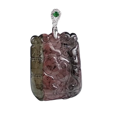 《博古珍藏》西瓜碧璽如意墜子．18公克．項鍊佩飾．色濃透光．全美頂級珠寶寶石精品．附鑑定書．底價回饋．可刷卡分期