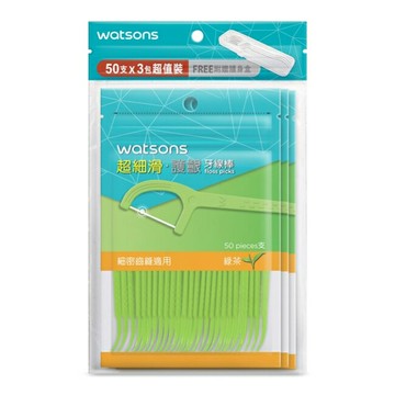 屈臣氏超細滑護齦牙線棒50支3包入(綠茶 附隨身盒)