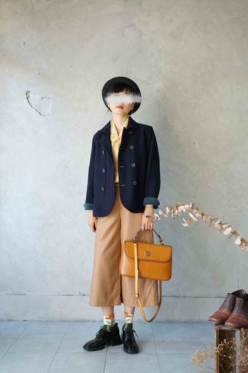 尋寶古著-日本製深藍毛料雙排扣西裝外套