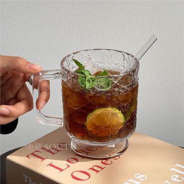 小眾輕奢大容量水杯玻璃杯水果茶杯冰美式咖啡杯夏季冷飲杯果汁杯