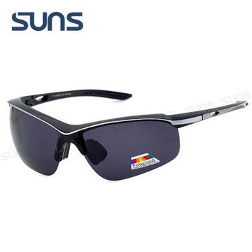 【SUNS】流線型運動太陽眼鏡 頂規Polarized偏光鏡 質感銀框 抗UV400防眩光防撞擊S15