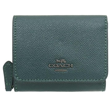 TORY BURCH - 素面防刮皮革三折短夾 (深綠)