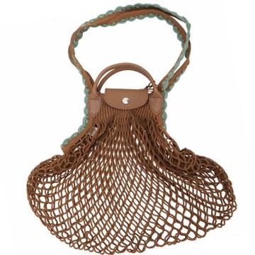 LONGCHAMP Le pliage Filet 棉線編織花邊手提/肩背漁網包(L/煙草色)