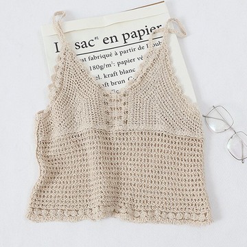 吊帶背心蕾絲上衣-V領鏤空短款純色女裝4色74ab9【獨家進口】【米蘭精品】