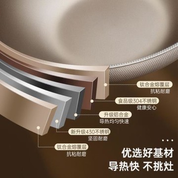 迪洛圖家用不粘鍋炒鍋有鈦不銹鋼炒菜鍋平底鍋加深不沾鍋電磁爐鍋