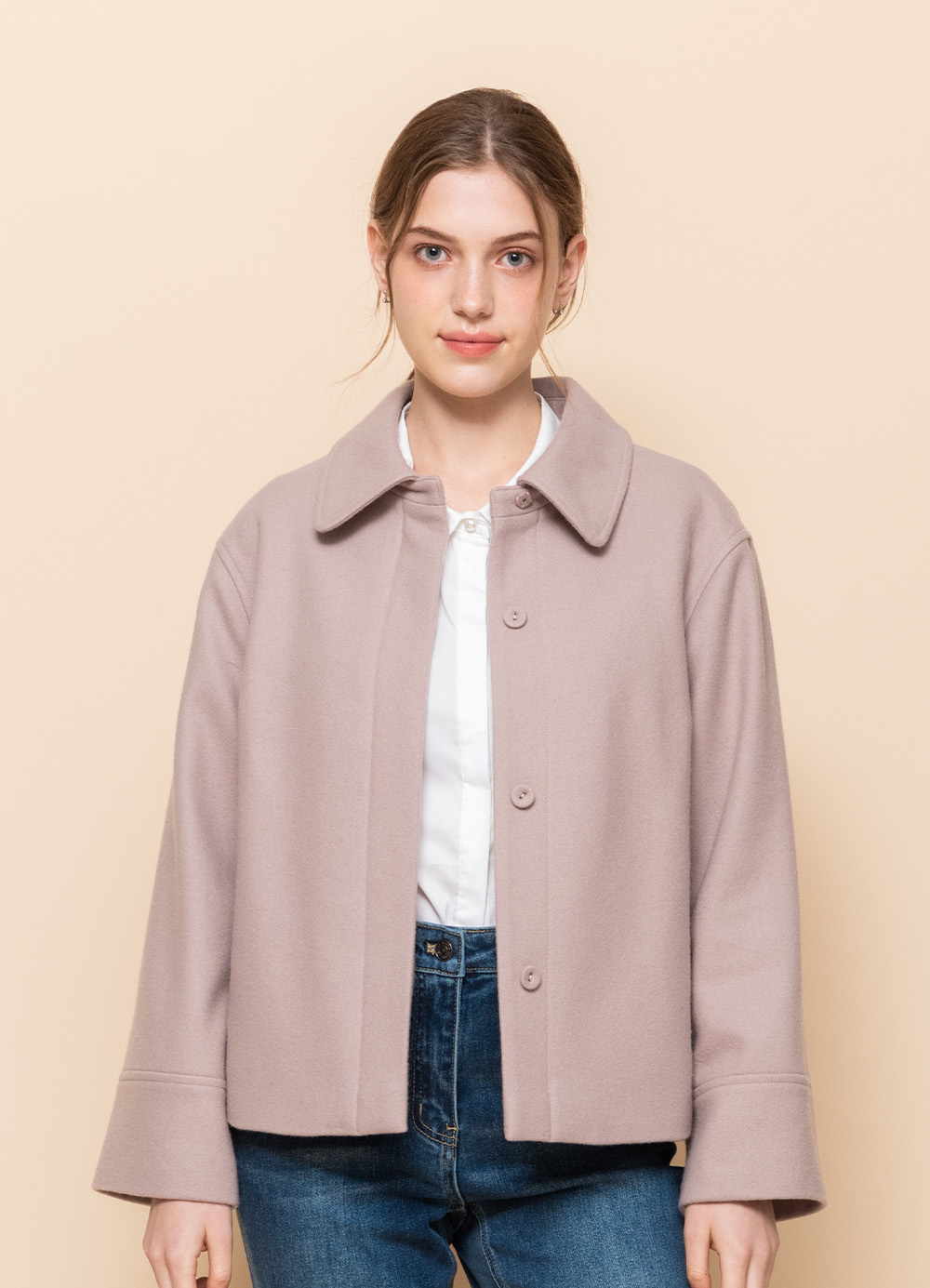 率感溫雅翻領羊毛短大衣