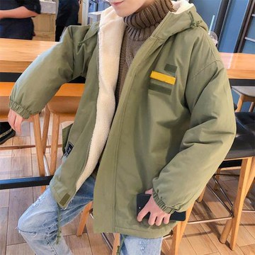 冬季新款ins潮流魔術貼羊羔棉服男韓版休閑情侶加厚連帽棉衣外套