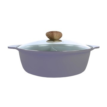 NEOFLAM 陶瓷不沾鑄造鴛鴦鍋 IH適用 含玻璃蓋  28cm  莫蘭迪紫  1組