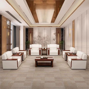 新品上市!!熱門爆品！！真皮辦公室輕奢沙發簡約現代會客酒店大堂沙發會客茶幾組合套裝